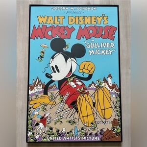 Vintage 90s Walt Disney's  Mickey Mouse in Gulliver Lithograph FRAMED 28.5x19